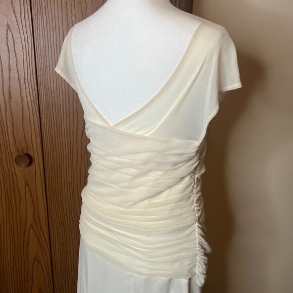 Vtg 90s Womens Maxi Dress 14 Ivory Ruched Broach Wedding Romantic Ethereal Angel - Picture 9 of 12